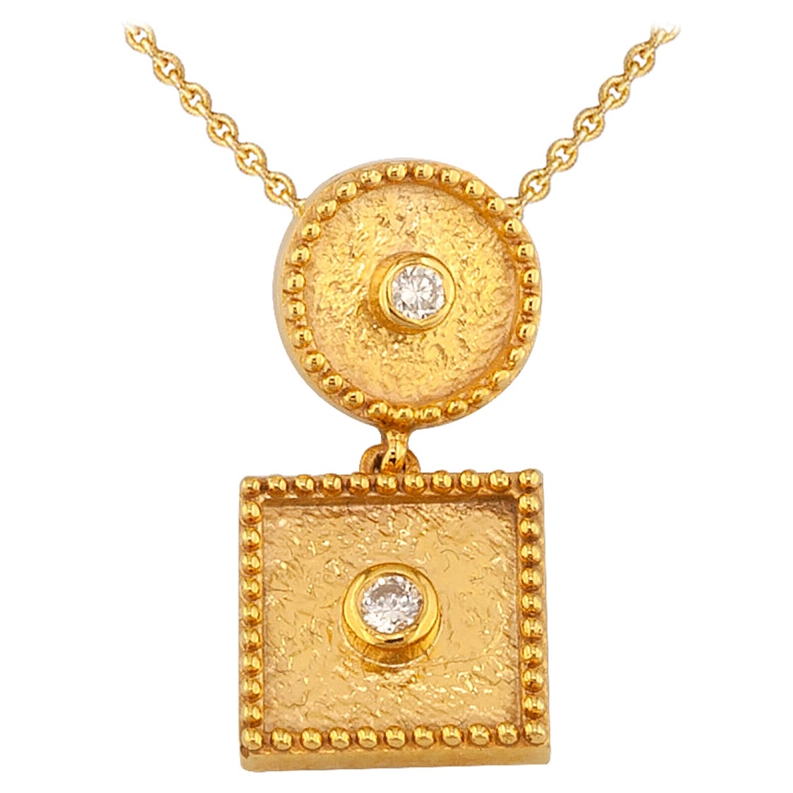 Georgios Collections 18 Karat Yellow Gold Small Drop Diamond Pendant and Chain For Sale