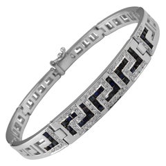 Georgios Collections 18 Karat White Gold Diamond Sapphire Greek Key Bracelet