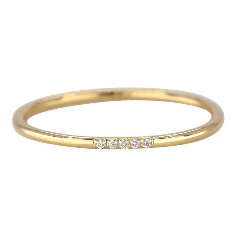 For Sale:  14K Gold Five Diamond Pave Band, 14K Gold Diamond Thin Wedding Band Ring