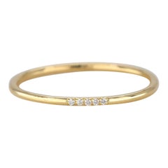 Used 14K Gold Five Diamond Pave Band, 14K Gold Diamond Thin Wedding Band Ring