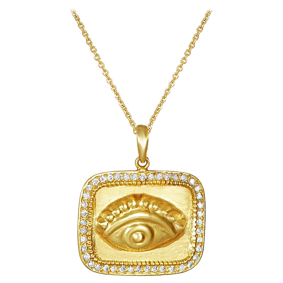 18 Karat Gold Amulet with 45 Brilliant Cut Diamonds Featuring the All-Seeing Eye For Sale