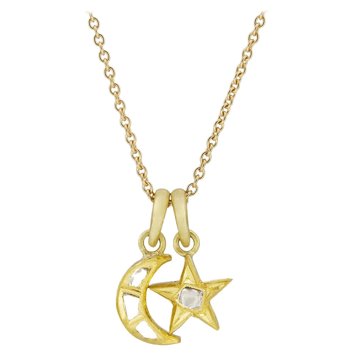 18 Karat Gold Set Polki Diamond Star & Moon 'Small' For Sale