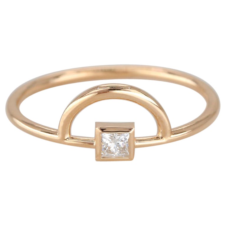 For Sale:  14K Gold Half Circle Ring with Princess Diamond, 14K Gold Half Karma Ring
