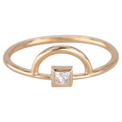 Used 14K Gold Half Circle Ring with Princess Diamond, 14K Gold Half Karma Ring