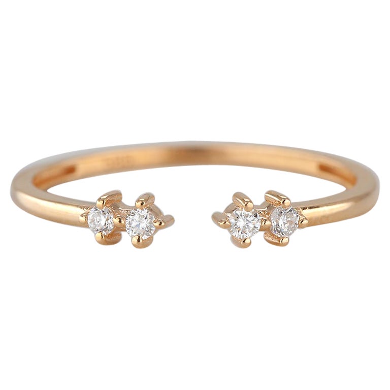 For Sale:  14K Gold Mind The Gap Open Double-Diamond Ring, 14K Gold Diamond Cuff Ring