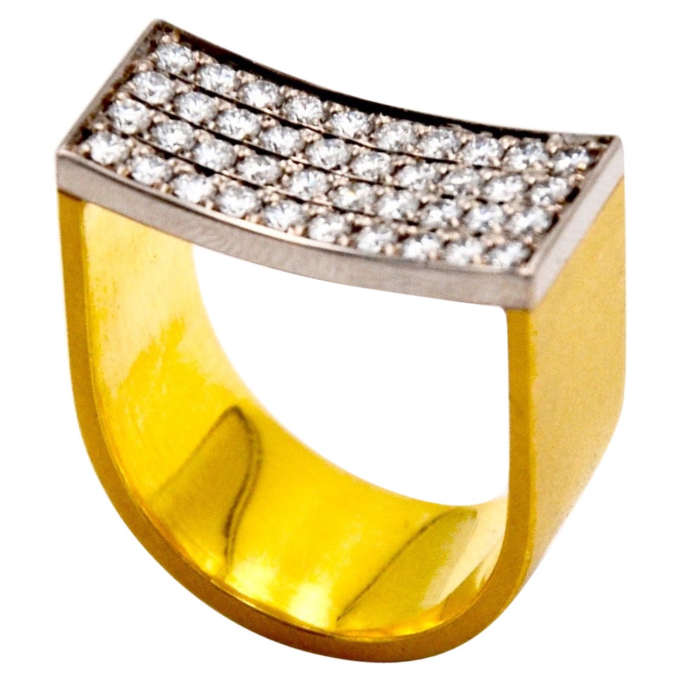 18 Karat Yellow and White Gold with Diamond Cluster Ring For Sale