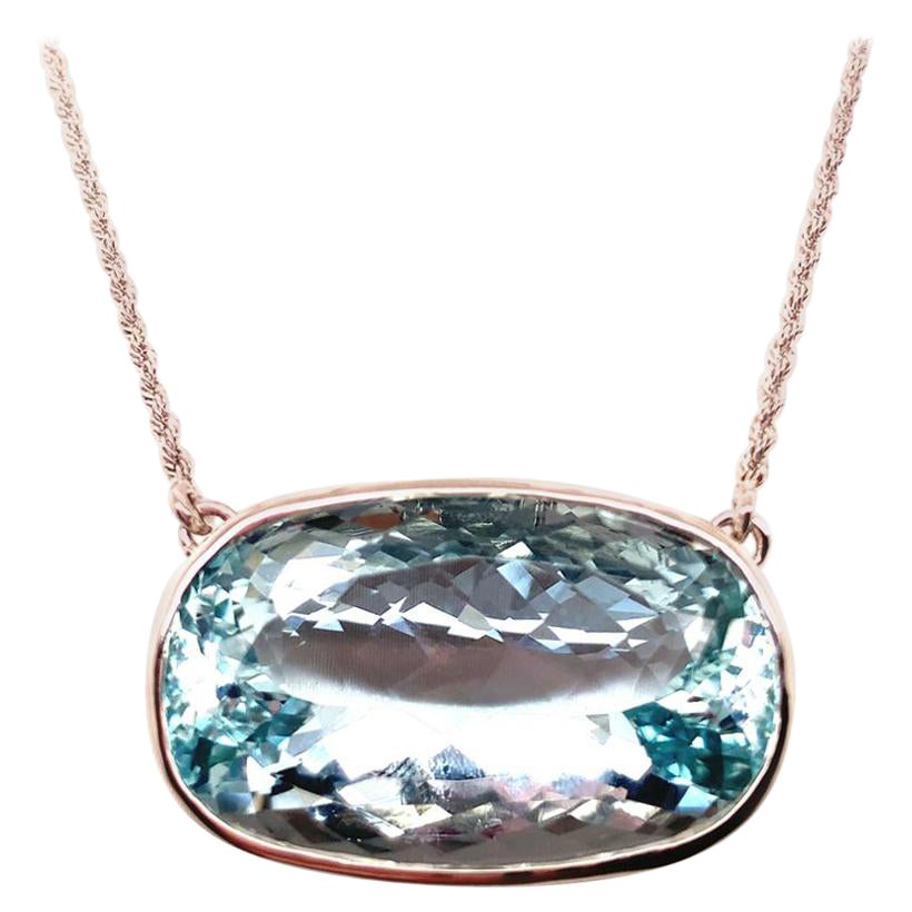 22.51 Carat Oblong Cushion Cut Aquamarine Necklace in Platinum For Sale