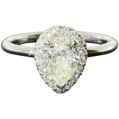 1.00 Carat Pear Shaped Diamond Gold Halo Ring