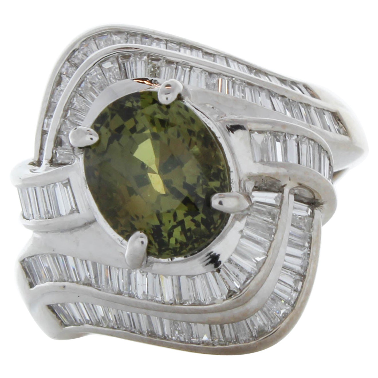 0.69 Carat Oval Emerald & Diamond Cocktail Ring in 18K White Gold For Sale