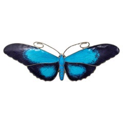 Antique Silver and Blue Enamel Butterfly Brooch