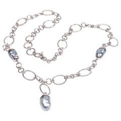 Sterling Silver Baroque South Sea Pearls Drop Chain Necklace