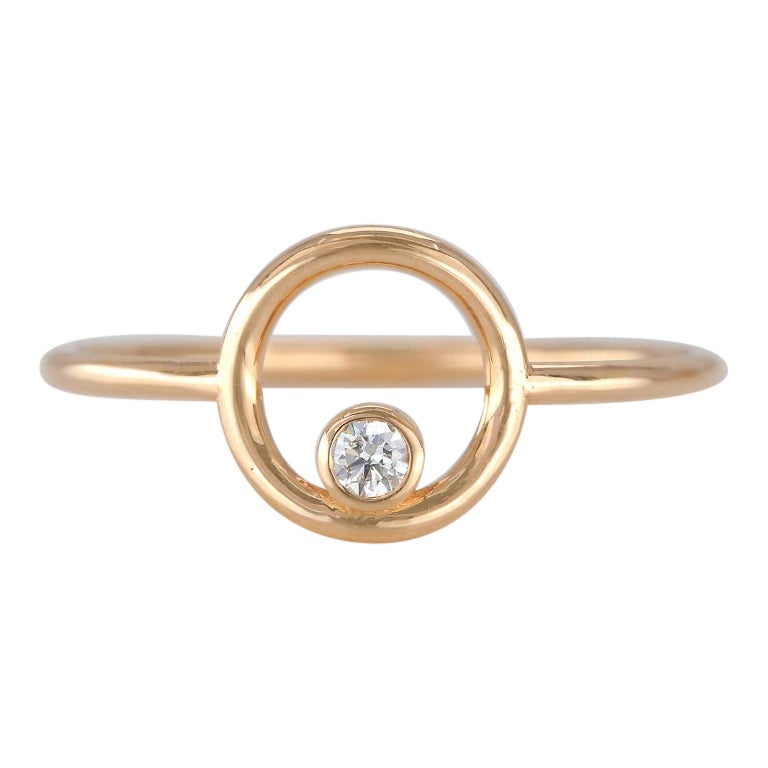 14K Gold Open Circle Ring with Diamond, 14K Gold 0.05 Carat Diamond Karma Ring