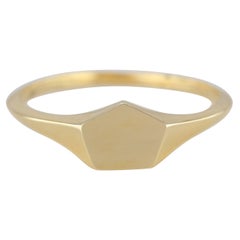 Pinky Signet Ring, 14K Gold Pinky Pentagon Signet Ring, Small Pentagonal Ring