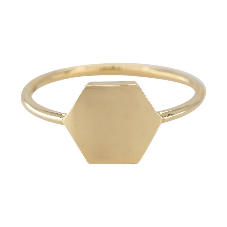 14 K Gold Sechseckiger Ring, Bienenfisch-Ring, Bienenschmuck