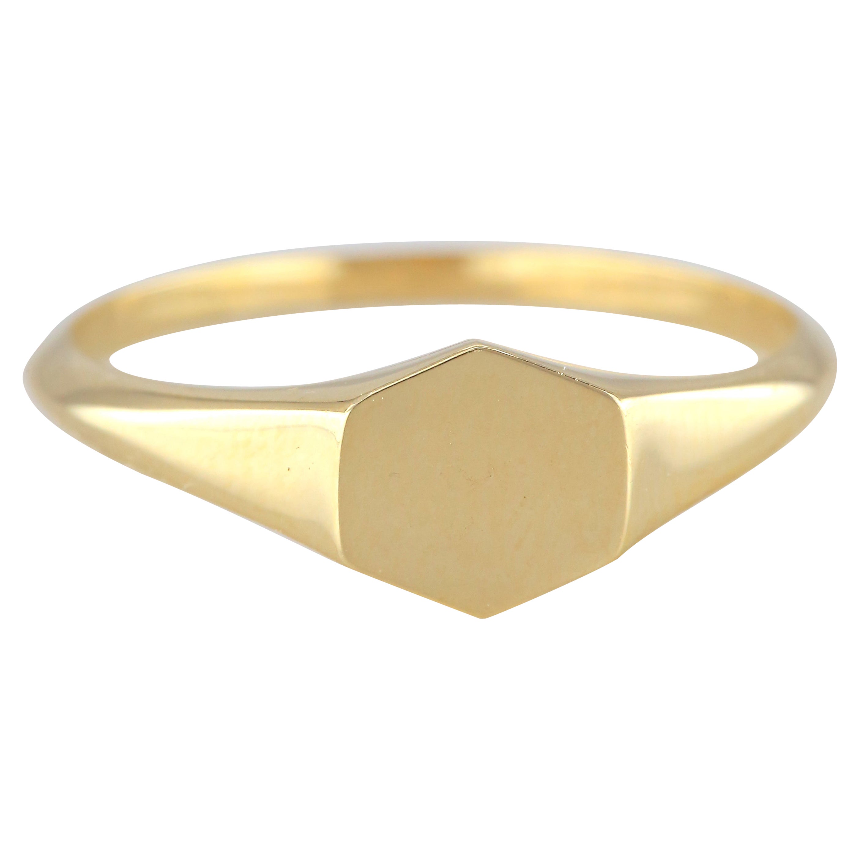 Pinky Signet Ring, 14K Gold Pinky Hexagon Signet Ring, Small Hexagonal Ring