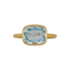 3 Carat Aquamarine Faceted 22 Karat Gold Ring