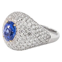 3.63 Carat Sapphire with 3.10 Carat Diamond Cluster Ring