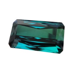 28.32 Carat Bluish Green Tourmaline Ring Gem Emerald Cut Loose Gemstone