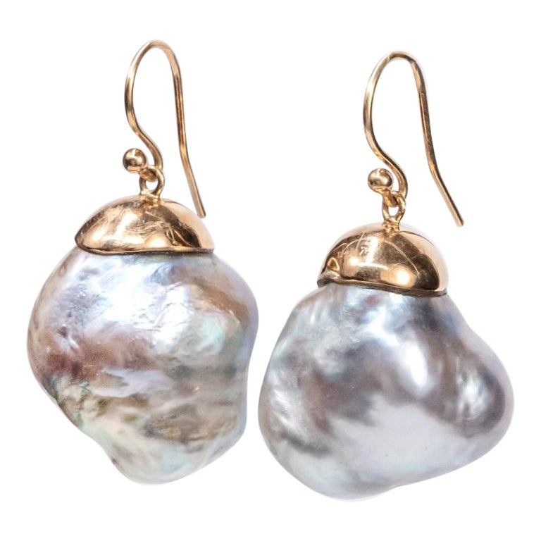 18 Karat Gold Oversized Baroque South Sea Pearls Drop Earring For Sale
