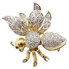 Diamond with Ruby Bee Brooch Set in 18 Karat Gold Settings