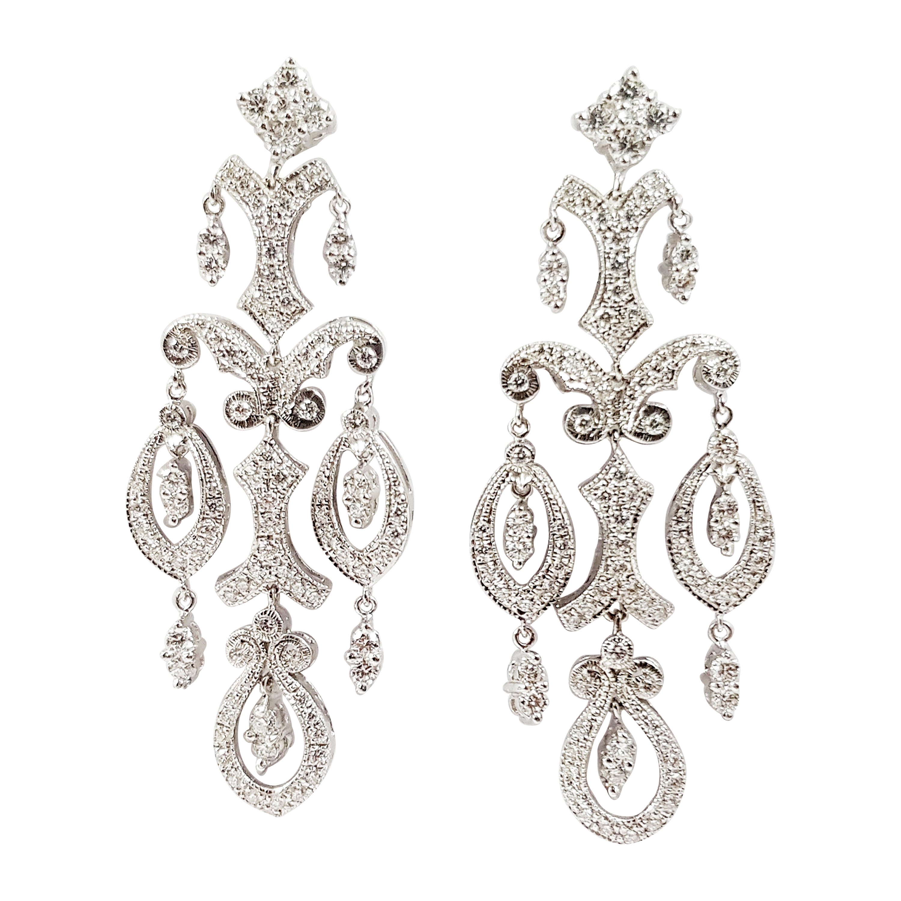 Diamond Earrings Set in 18 Karat White Gold Settings