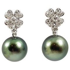 South Sea Pearl with Diamond Earrings Set in 18 Karat White Gold Settings