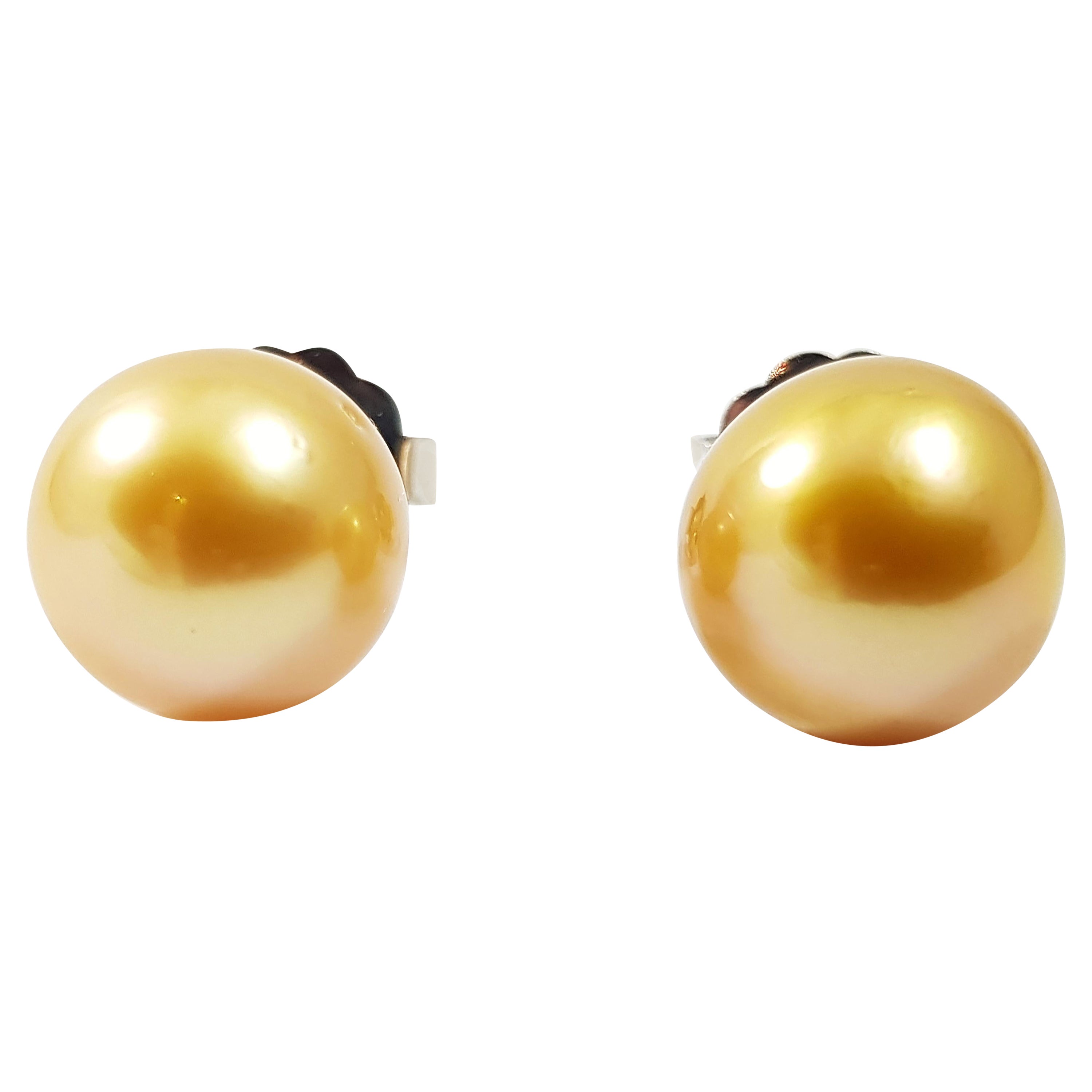 South Sea Pearl Earrings Set in 18 Karat White Gold Settings