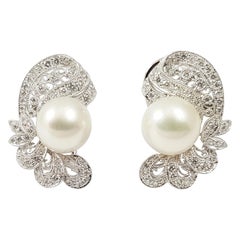 Pearl with Diamond Earrings Set in 18 Karat White Gold Settings
