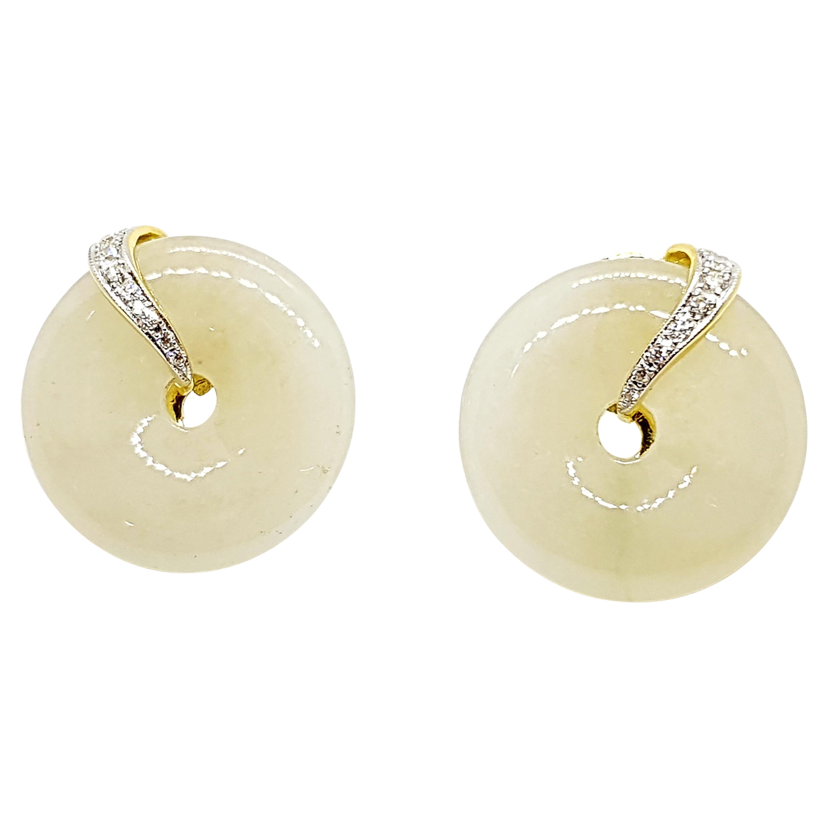 Jade with Diamond Earrings Set in 18 Karat Gold Settings For Sale