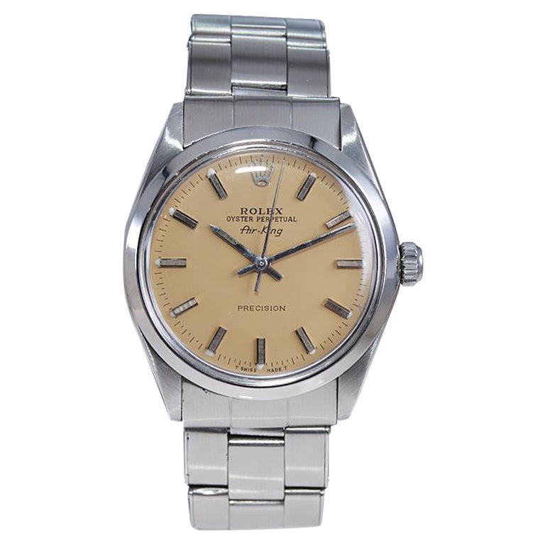 Rolex Stainless Steel Air King with a Custom Finished Beige Dial Late 1960's For Sale
