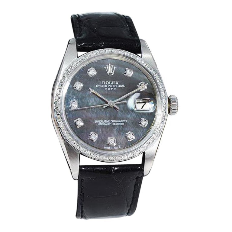 Rolex Stainless Steel with Mother of Pearl Diamond Dial and Bezel, circa 1970s For Sale