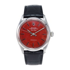 Retro Rolex Stainless Steel Air King Custom Finished Red Dial Late 1960's