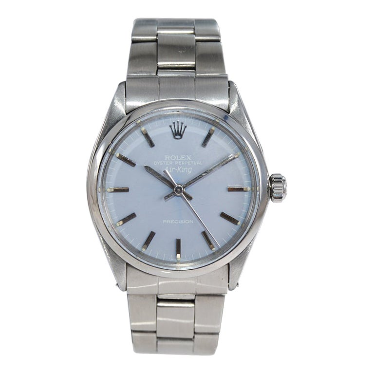 Rolex Stainless Steel Air King with a Custom Lavender Dial Late 1960's For Sale