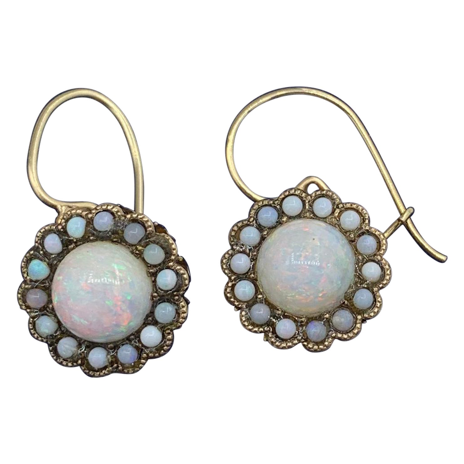 Art Deco Opal Pendant Drop Earrings 14 Karat Gold Antique