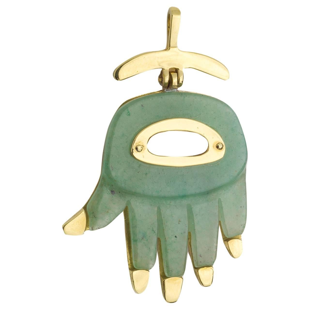 Aldo Cipullo Jade-Gold-Hamsa-Anhänger