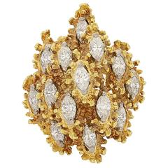 1970s Buccellati Marquise Diamond Gold Dress Ring