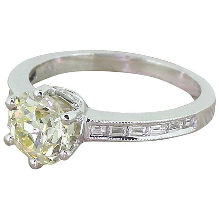 1.56 Carat Fancy Yellow Old Cut Diamond Gold Engagement Ring For Sale