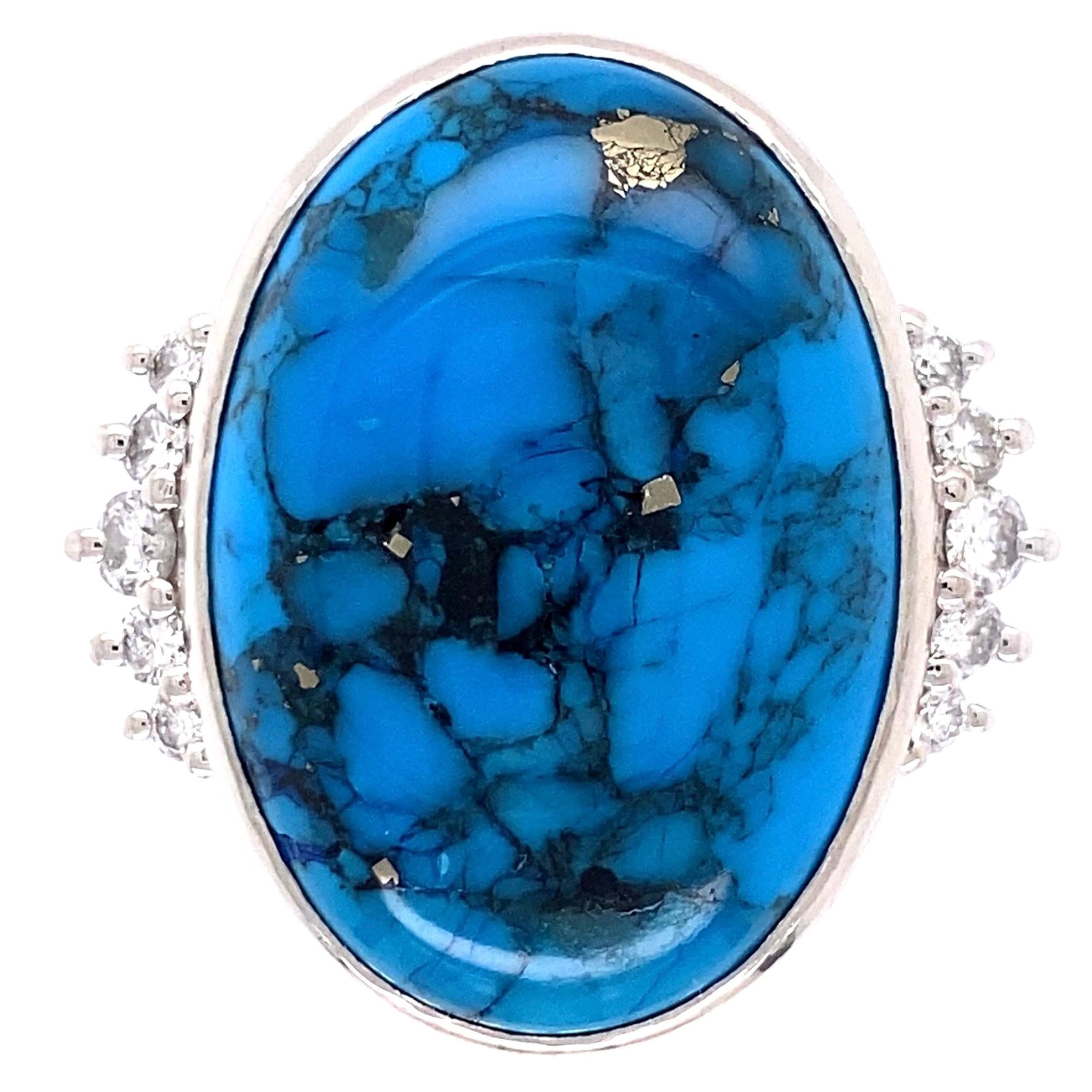 16 Carat Spiderweb Turquoise Diamond Platinum Cocktail Ring Estate Fine Jewelry