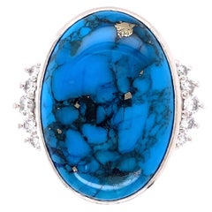 16 Carat Spiderweb Turquoise Diamond Platinum Cocktail Ring Estate Fine Jewelry