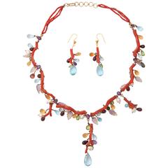 Coral Semi Precious Stone Necklace Set