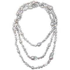 Large Grey Baroque 70 Inch Pearl Necklace