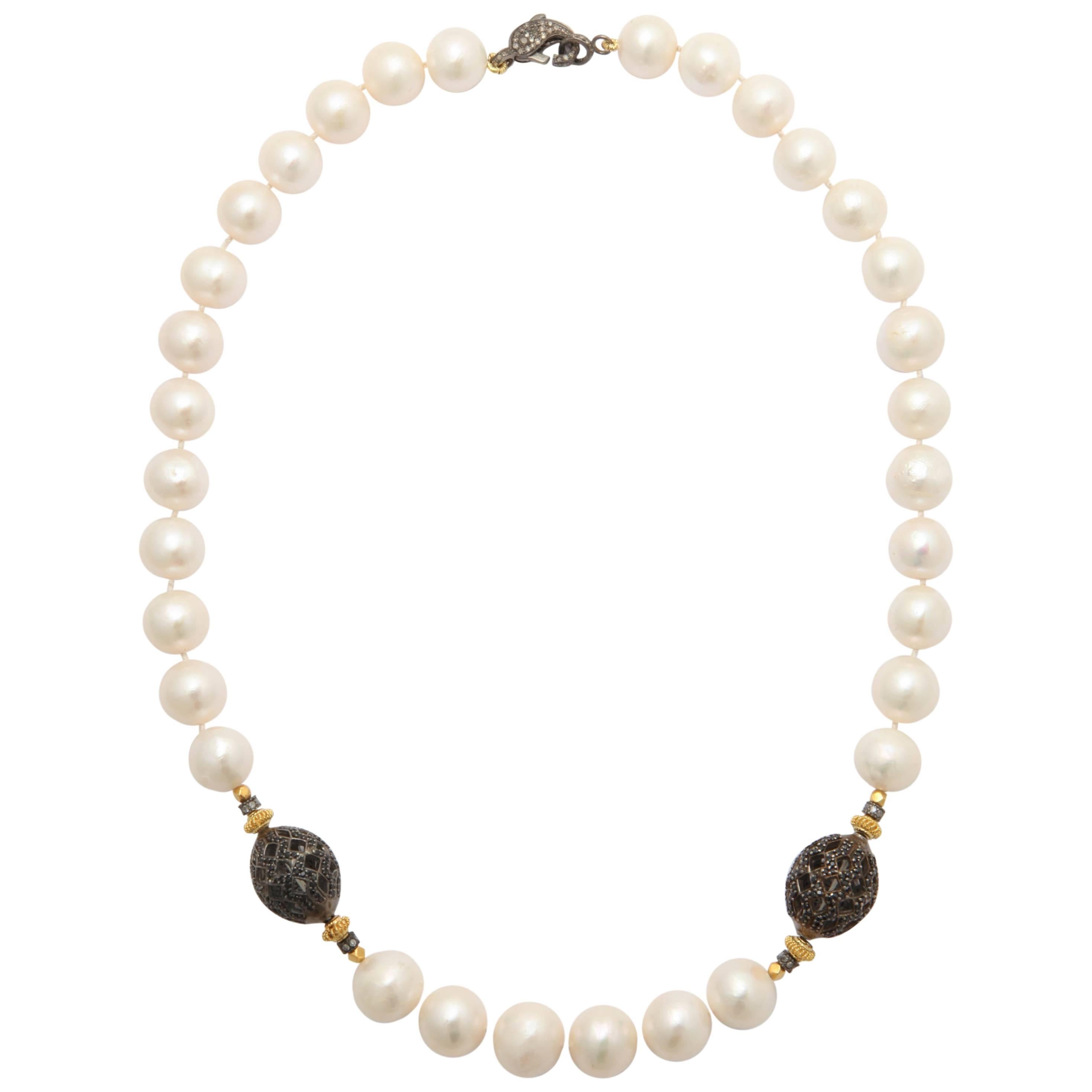 Unique Pearl Black Spinel Diamond Necklace For Sale