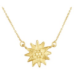 18 Karat Gold Handmade Dandelion Pendant Short Necklace