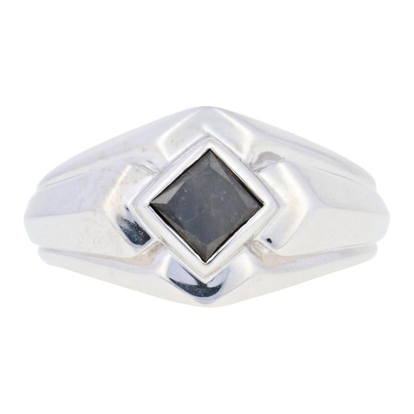 For Sale:  Silver Black Diamond Ring, 925 Princess Cut 1.00ct Men's Solitaire