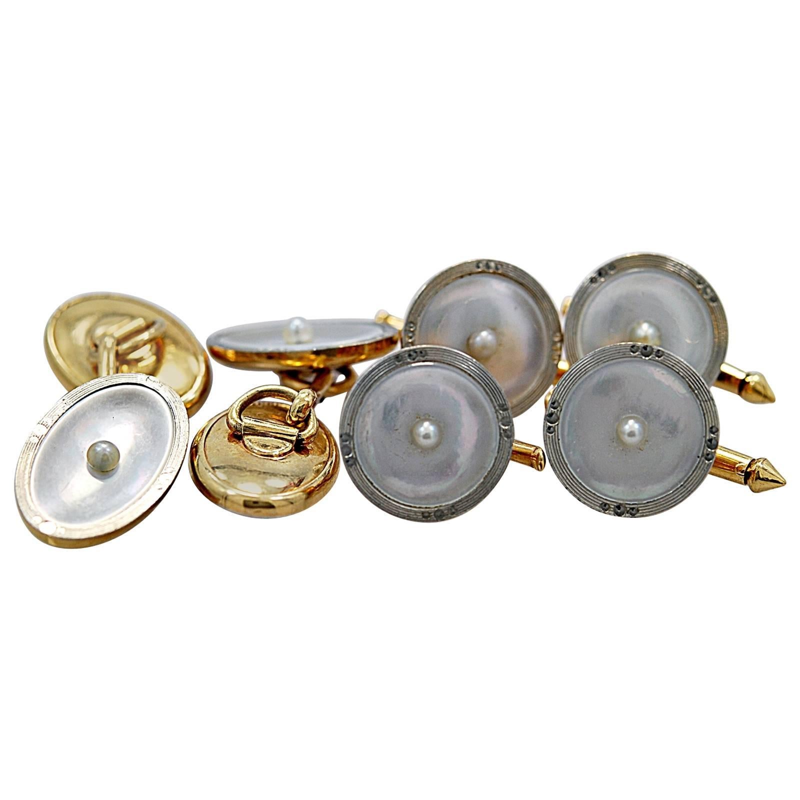 Art Deco Mother-Of-Pearl & White/Yellow Gold Dress Set By Larter & Sons