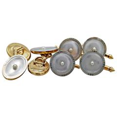 Art Deco Mother-Of-Pearl 
White/Yellow Gold Dress Set By Larter 
Sons