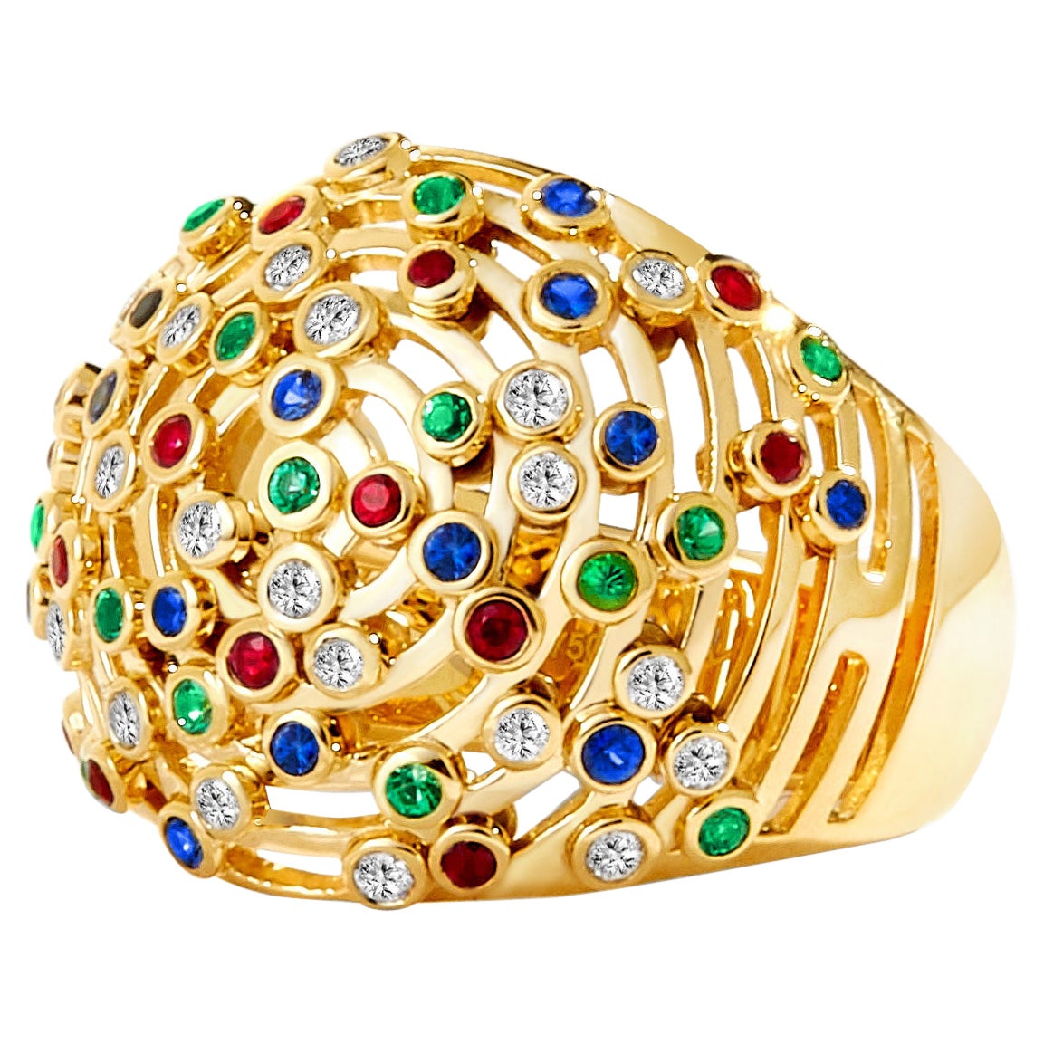 Syna Yellow Gold Cosmic Dome Ring with Champagne Diamonds
