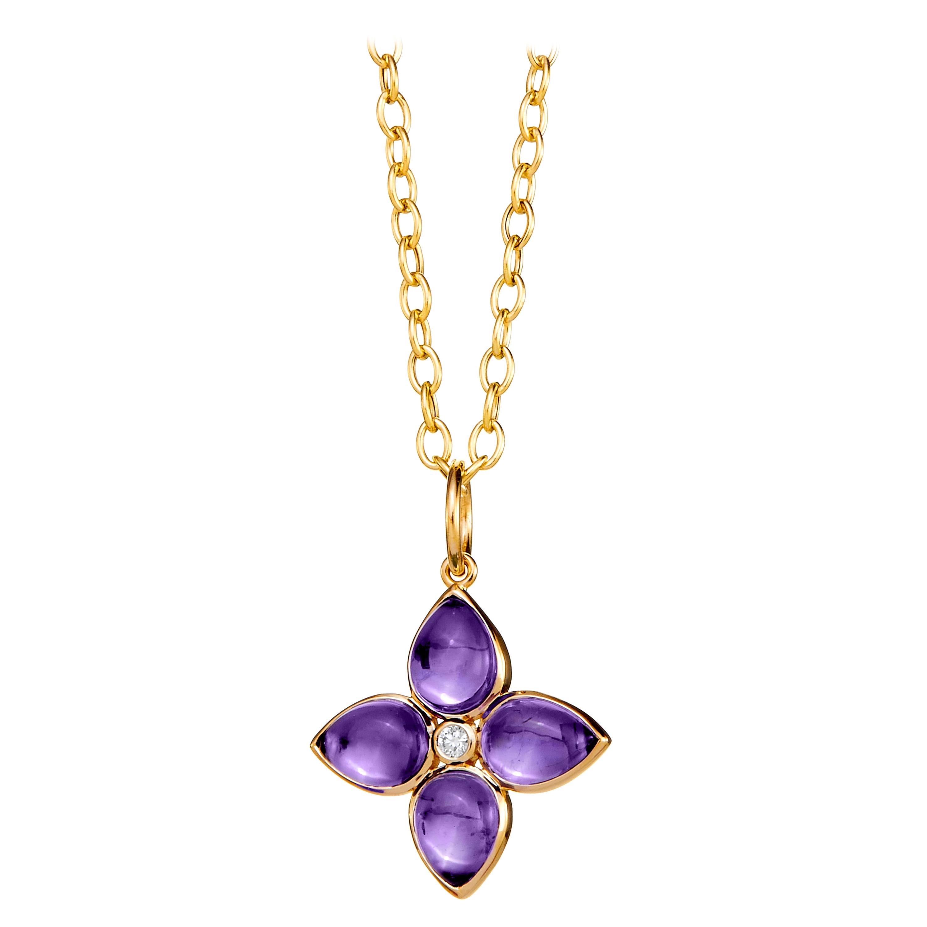 Diamond Gold Flower Pendant For Sale at 1stDibs