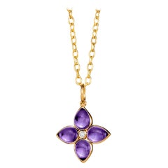 Syna Yellow Gold Amethyst Flower Pendant with Diamond