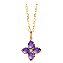 Syna-Blumenanhänger aus Gelbgold mit Amethyst und Diamant